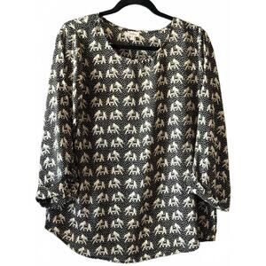 Pixley Black and White Elephant Print Blouse Size L